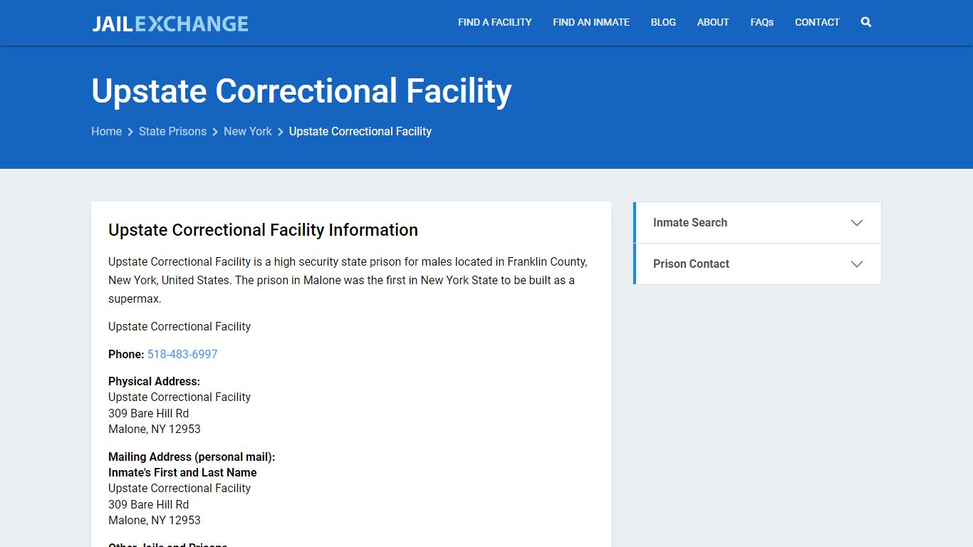 Upstate Correctional Facility Inmate Search, NY - Jail Exchange